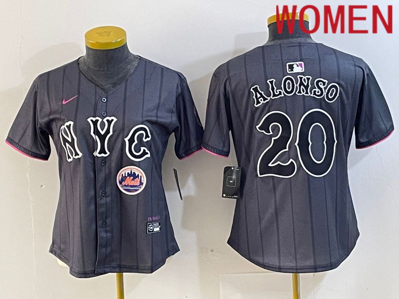 Women New York Mets #20 Alonso Black City Edition 2024 Nike MLB Jersey style 2->->Women Jersey